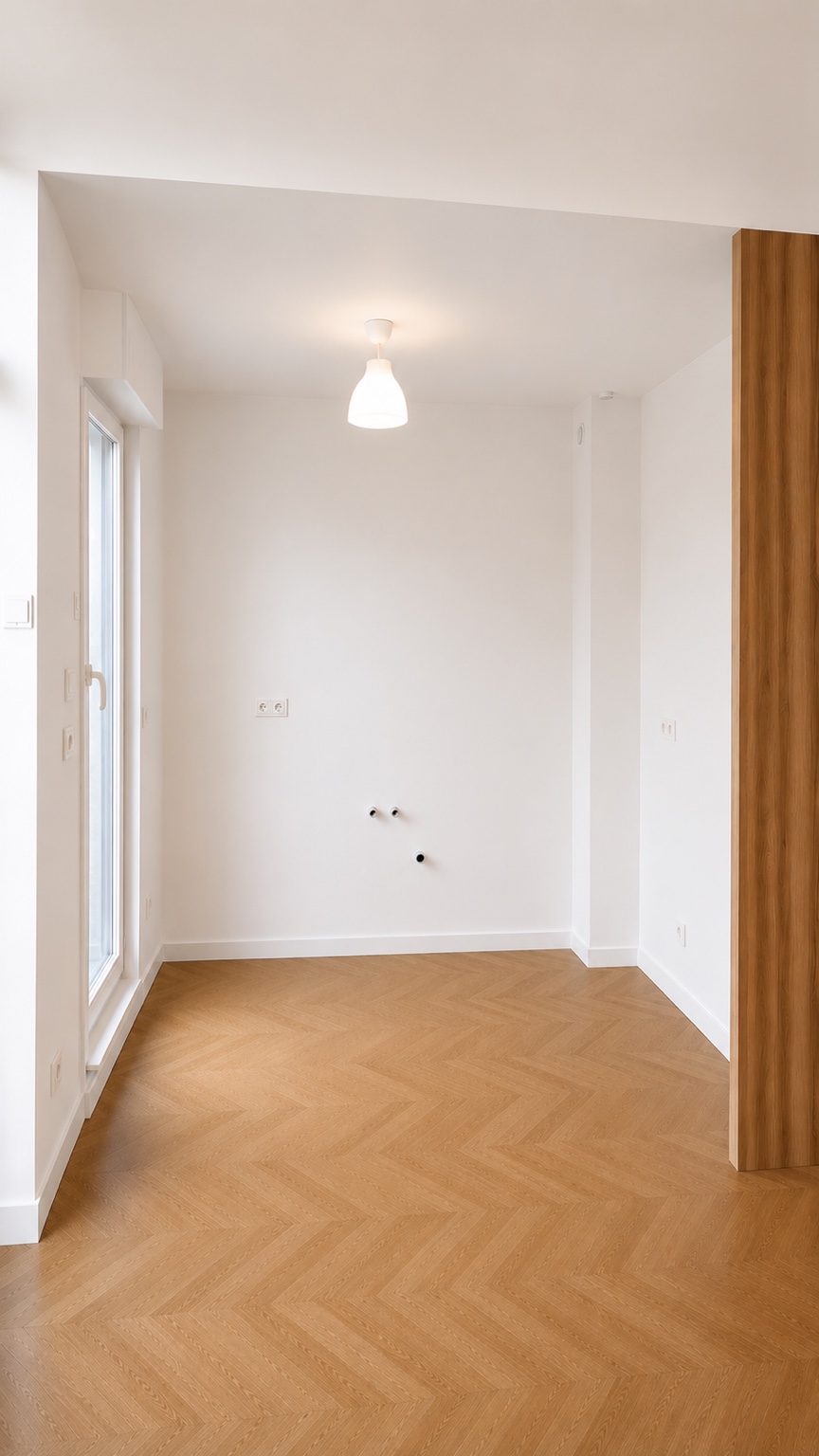Espace cuisine vide avant les travaux à Boulogne-Billancourt