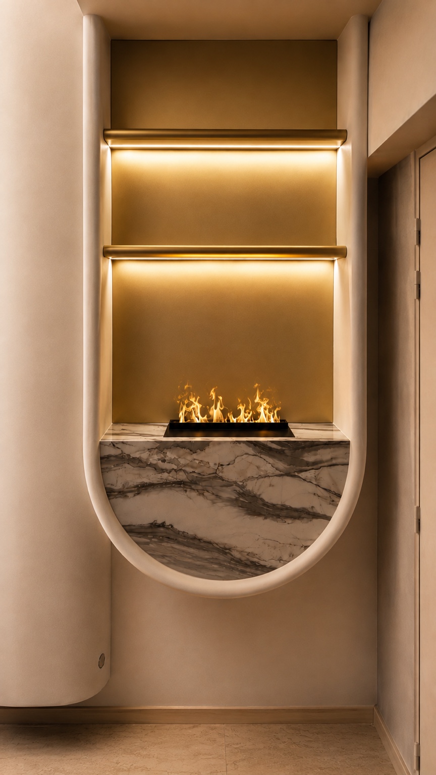 Cheminée décorative en marbre et laiton